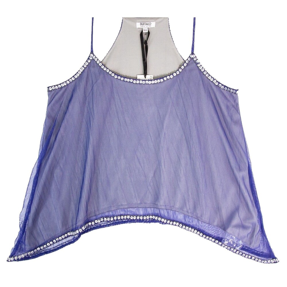 Buffalo David Bitton Crop Flowy Tank Top with Sequins Woman’s Medium Blue NWT